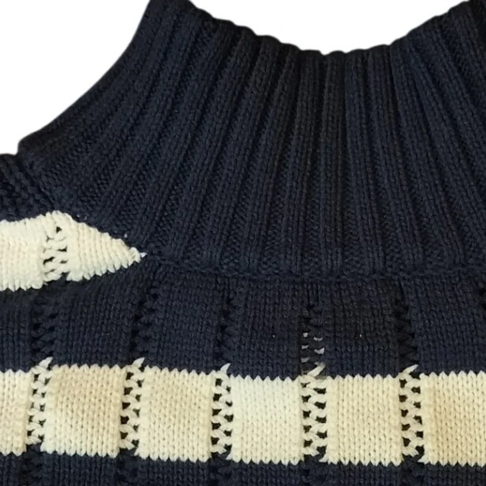 NWOT A New Day Womens 1X Plus Navy White Stripe Mock Quarter Zip Knit Sweater‎